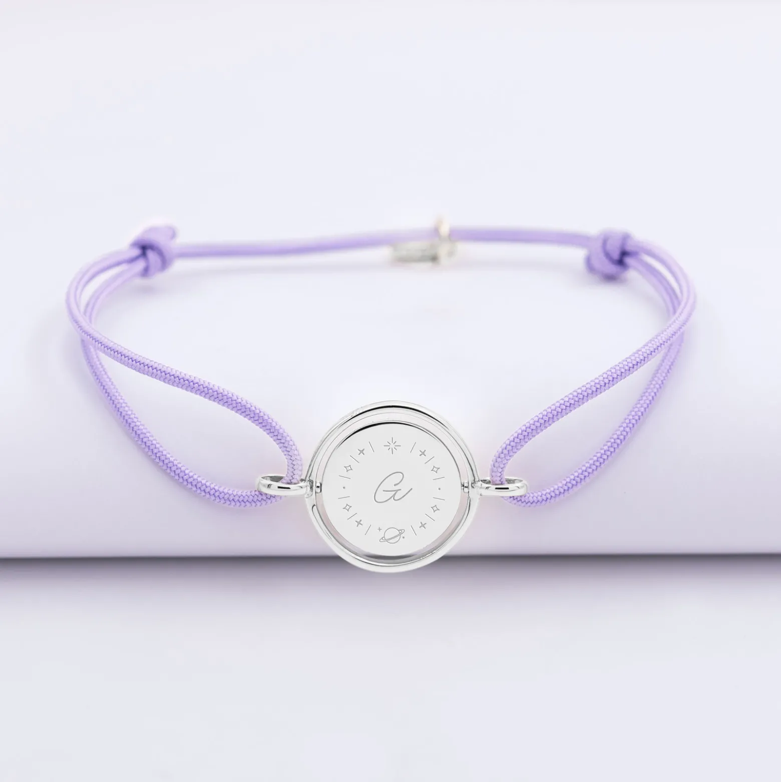Bracelet personnalisé cordon médaille réversible Eternelle gravée argent 2 trous 16 mm - HappyBulle x Capucine