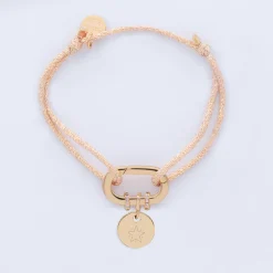 Bracelet personnalisé cordon pailleté collection Chapitre mousqueton 11x19 mm plaqué or - à composer