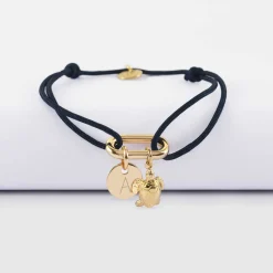Bracelet personnalisé cordon mousqueton 17x11 mm médaille gravée plaqué or 10 mm et breloque(s) summer - à composer