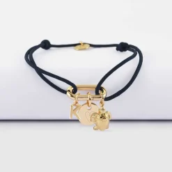 Bracelet personnalisé cordon mousqueton 17x11 mm médaille gravée plaqué or 10 mm et breloque(s) summer - à composer