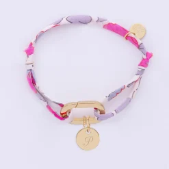 Bracelet personnalisé cordon Liberty collection Chapitre mousqueton 11x19 mm plaqué or - à composer