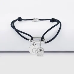 Bracelet personnalisé cordon mousqueton 17x11 mm médaille gravée argent 10 mm et breloque(s) summer - à composer