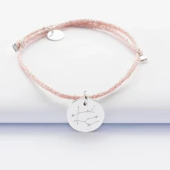 Bracelet personnalisé cordon pailleté médaille gravée argent 15 mm