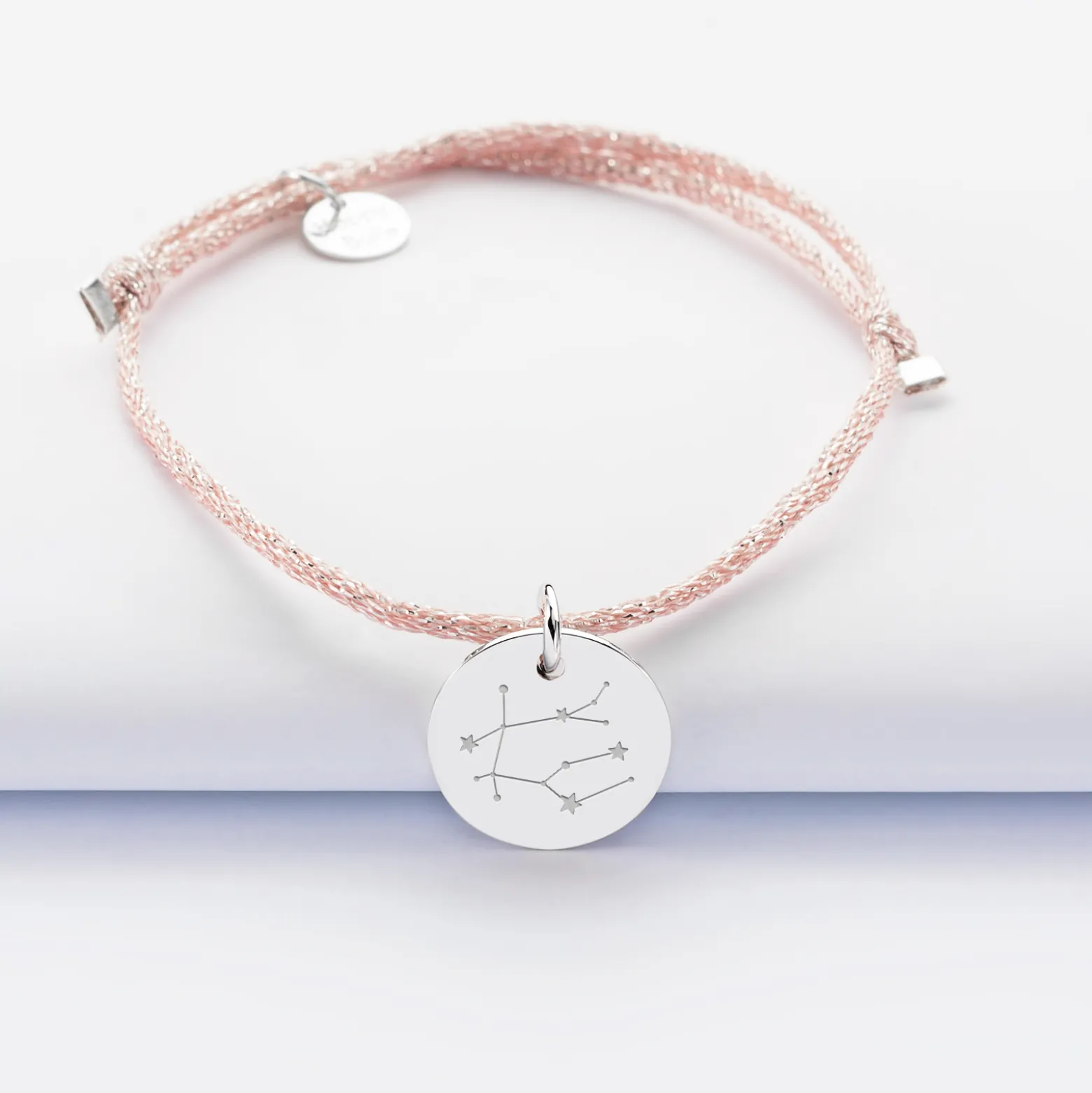 Bracelet personnalisé cordon pailleté médaille gravée argent 15 mm