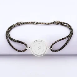 Bracelet personnalisé cordon pailleté médaille réversible Eternelle gravée argent 2 trous 16 mm - HappyBulle x Capucine