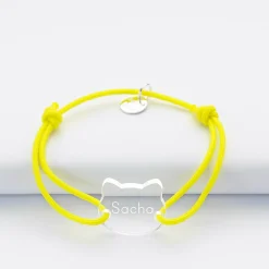 Bracelet personnalisé enfant médaille gravée acrylique 2 trous chat 17x17 mm