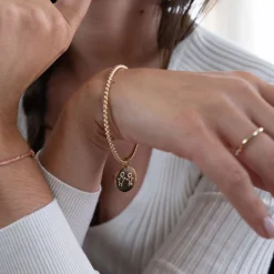 Bracelet personnalisé jonc torsadé plaqué or médaille gravée 19 mm