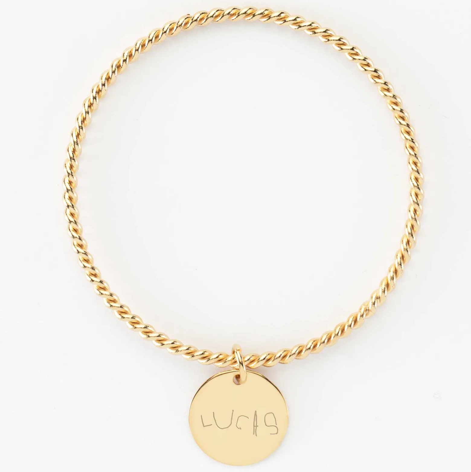 Bracelet personnalisé jonc torsadé plaqué or médaille gravée 19 mm