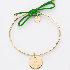 Bracelet personnalisé jonc plaqué or et cordon médaille gravée 15 mm - HappyBulle x Barbapapa