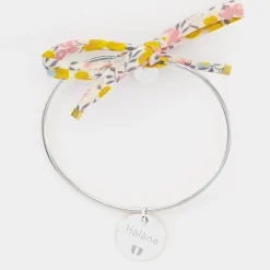 Bracelet personnalisé jonc argent et cordon Liberty médaille gravée 15 mm