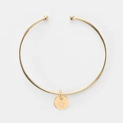 Bracelet personnalisé jonc ouvert boules plaqué or médaille gravée 10 mm