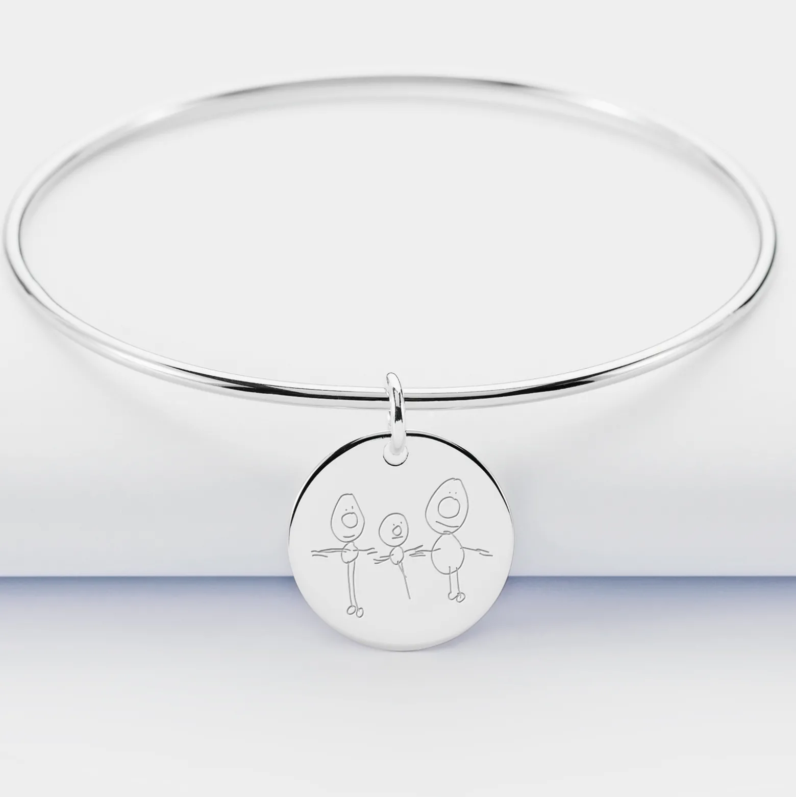 Bracelet personnalisé jonc argent médaille gravée 19 mm