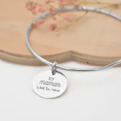 Bracelet personnalisé jonc argent médaille gravée 19 mm