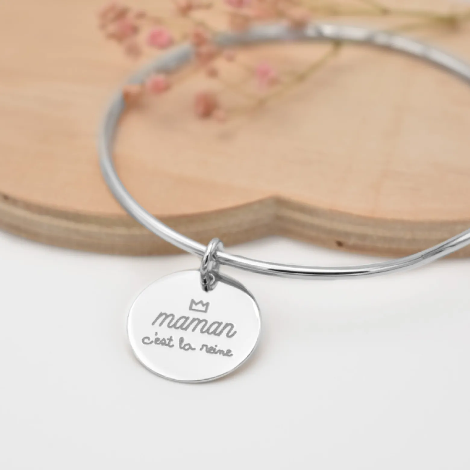 Bracelet personnalisé jonc argent médaille gravée 19 mm