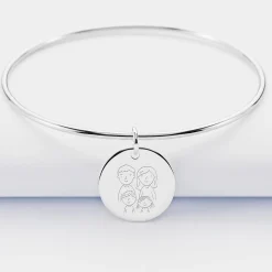 Bracelet personnalisé jonc argent médaille gravée 19 mm