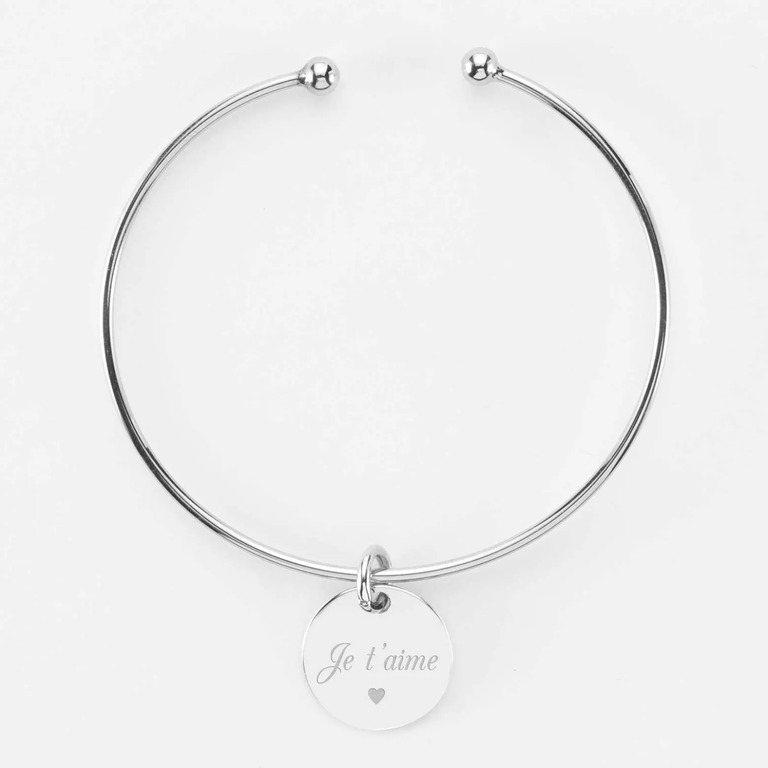 Bracelet personnalisé jonc ouvert argent médaille gravée 15 mm