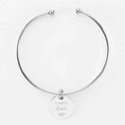 Bracelet personnalisé jonc ouvert argent médaille gravée 15 mm