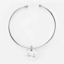 Bracelet personnalisé jonc ouvert argent médaille gravée 15 mm