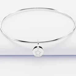 Bracelet personnalisé jonc argent médaille gravée initiale 10 mm