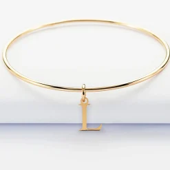 Bracelet personnalisé jonc plaqué or médaille initiale 14 mm