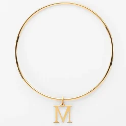 Bracelet personnalisé jonc plaqué or médaille initiale 14 mm