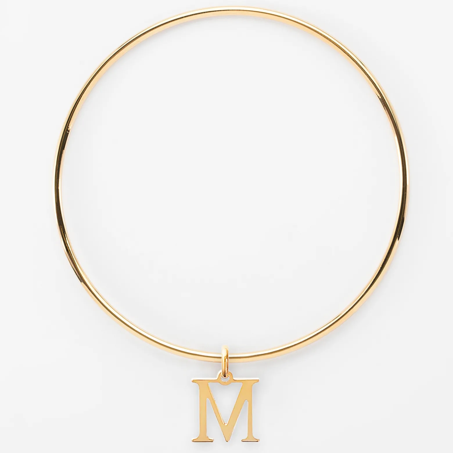 Bracelet personnalisé jonc plaqué or médaille initiale 14 mm