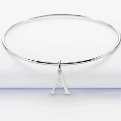 Bracelet personnalisé jonc argent médaille initiale 14 mm