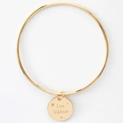 Bracelet personnalisé jonc plaqué or médaille soleil coeur bombé gravée 19 mm