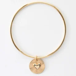 Bracelet personnalisé jonc plaqué or médaille soleil coeur bombé gravée 19 mm