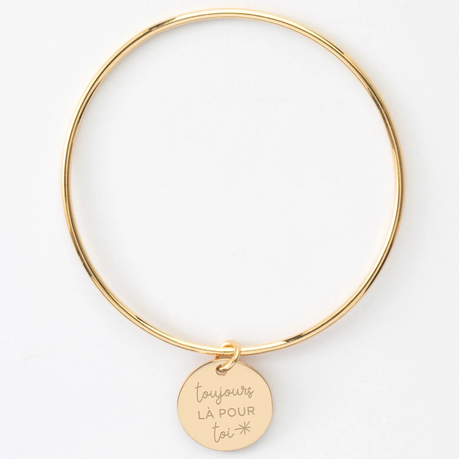 Bracelet personnalisé jonc plaqué or médaille soleil coeur bombé gravée 19 mm