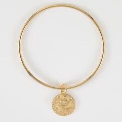 Bracelet personnalisé jonc plaqué or médaille gravée texturée rose scintillante 19 mm