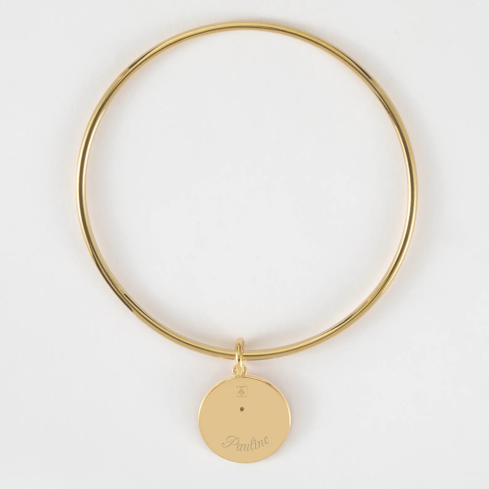 Bracelet personnalisé jonc plaqué or médaille gravée texturée rose scintillante 19 mm
