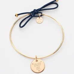 Bracelet personnalisé jonc plaqué or et cordon médaille gravée 15 mm