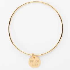 Bracelet personnalisé jonc plaqué or médaille gravée 15 mm