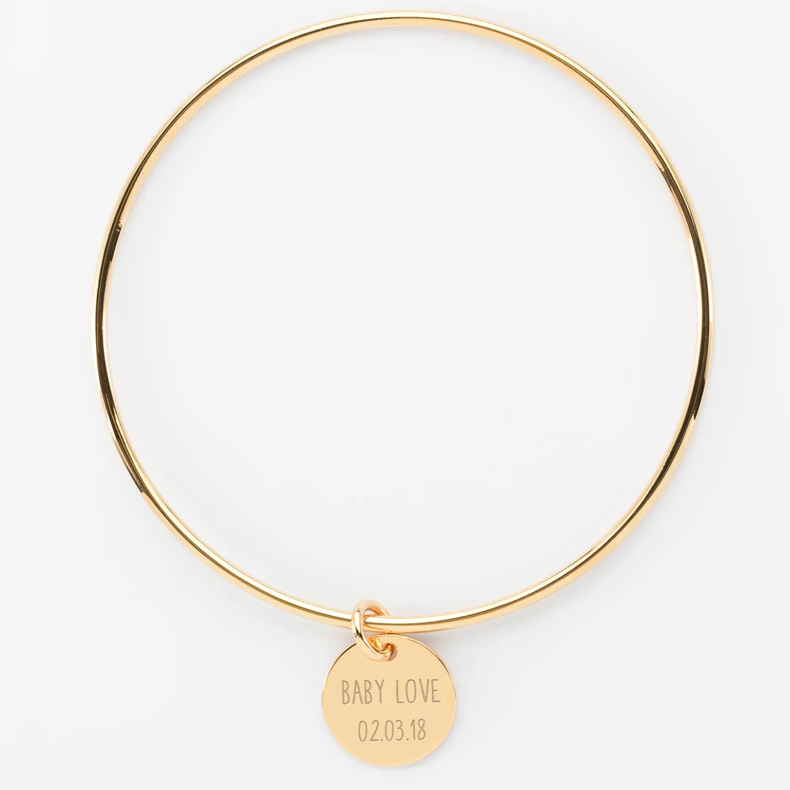 Bracelet personnalisé jonc plaqué or médaille gravée 15 mm