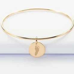 Bracelet personnalisé jonc plaqué or médaille gravée 15 mm