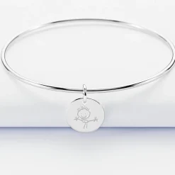 Bracelet personnalisé jonc argent médaille gravée 15 mm