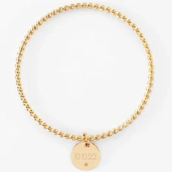 Bracelet personnalisé jonc torsadé plaqué or médaille gravée 15 mm