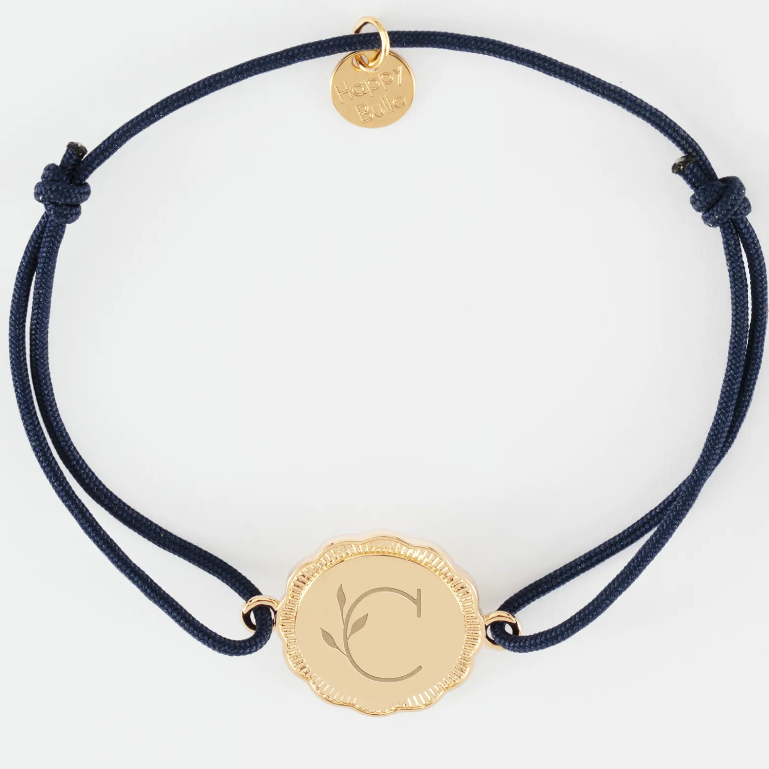 Bracelet personnalisé médaille contour fleur gravée plaqué or 2 trous 18 mm