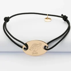 Bracelet personnalisé médaille gravée plaqué or ovale 2 trous 25x16 mm