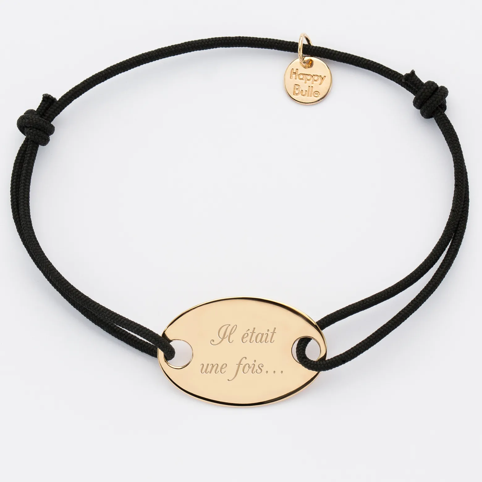 Bracelet personnalisé médaille gravée plaqué or ovale 2 trous 25x16 mm