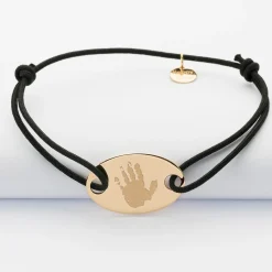 Bracelet personnalisé médaille gravée plaqué or ovale 2 trous 25x16 mm