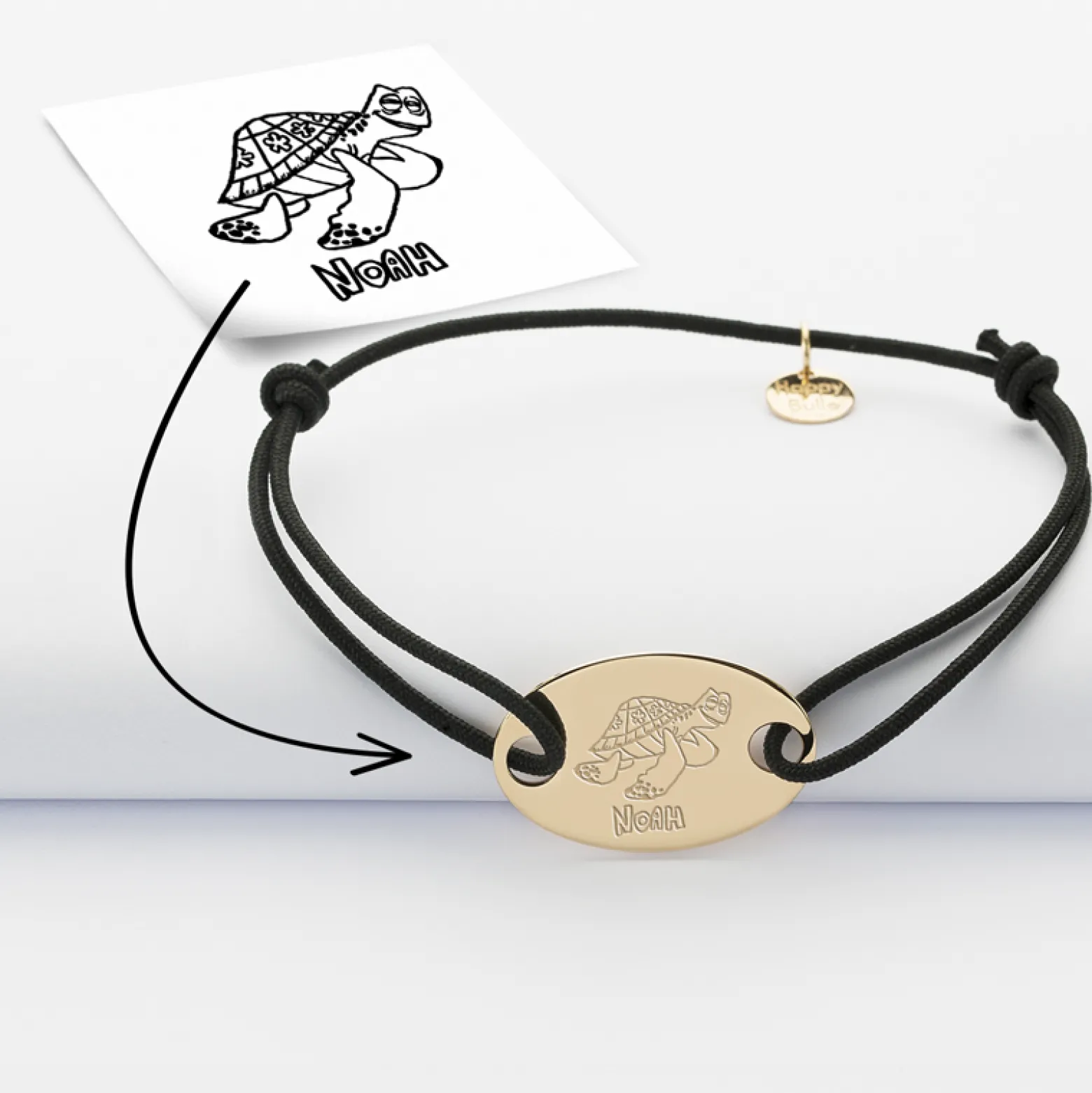 Bracelet personnalisé médaille gravée plaqué or ovale 2 trous 25x16 mm