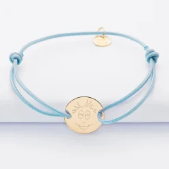 Bracelet personnalisé médaille gravée plaqué or 2 trous 15mm - Happybulle x Barbapapa