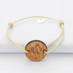 Bracelet personnalisé médaille gravée bois ronde 2 trous 21 mm