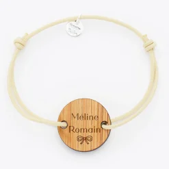 Bracelet personnalisé médaille gravée bois ronde 2 trous 21 mm