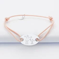 Bracelet personnalisé médaille gravée argent ovale 2 trous 25x16mm