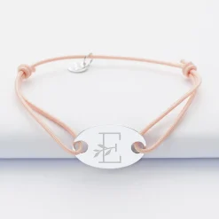 Bracelet personnalisé médaille gravée argent ovale 2 trous 25x16mm