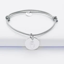 Bracelet personnalisé médaille gravée argent dormeuse 15 mm - Happybulle x Barbapapa