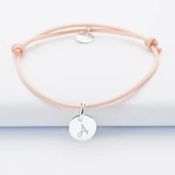 Bracelet personnalisé médaille gravée initiale argent 10mm